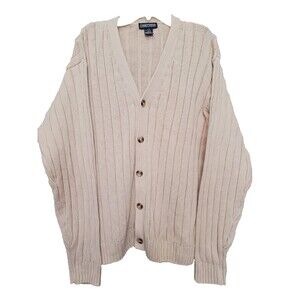 Jantzen Vintage Cotton Tan Men's Long Seeve Button-Up Sweater Size L Grandpacore